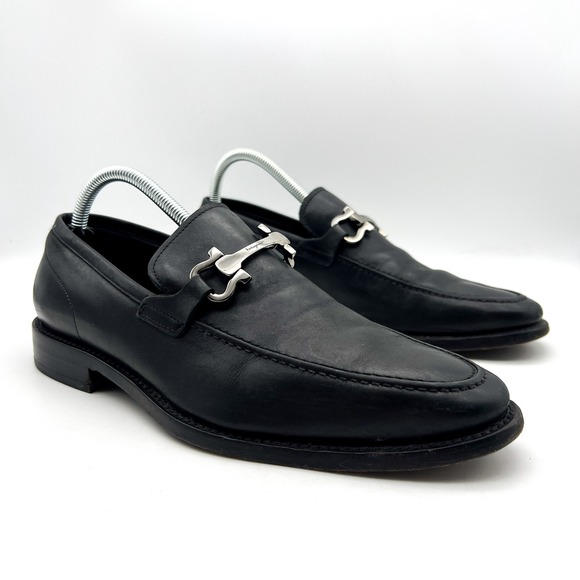 Salvatore Ferragamo Mens Size 7 EE Wide Black Leather Horse Bit Loafers - Picture 1 of 14